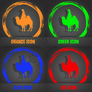 骆驼图标 时尚现代风格 在橙色 绿色 蓝色 红色设计中 矢量图片