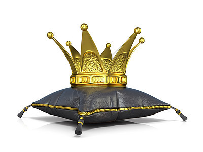 皇家黑色皮革枕头和金色皇冠  3个图片