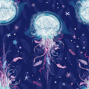 魔法矢量冰母鱼模式生物蓝色织物水族馆羽毛纺织品潜水情调异国插图图片