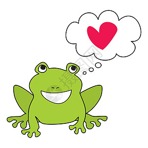 绿色青蛙梦想着爱情矢量插图 在白色上被孤立图片