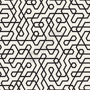 矢量无缝黑白不规则线条图案波浪状条纹创造力装饰平行线插图六边形白色打印织物图片