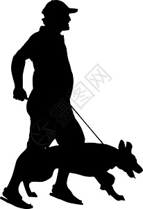 人和狗的剪影 矢量图猎犬斗牛犬爪子剪贴猎人皮带女士宠物插图黑色图片