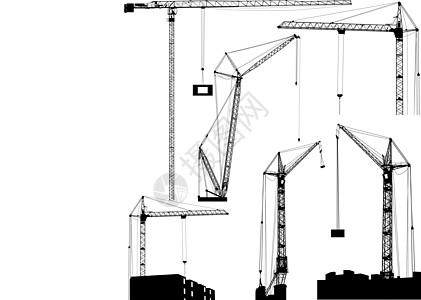 一套黑色起重机隔离在白色背景上 它制作图案矢量电梯插图吊装工作绞盘电缆机械机器采摘工具图片