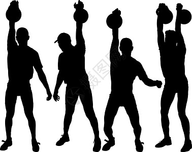 设置剪影肌肉男拿着壶铃 矢量图男性举重健身房身体训练运动成人肌肉健美男人图片