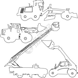 工程机械剪影集 它制作图案矢量刮刀沥青材料加载插图推土机运输平台地球发动机图片