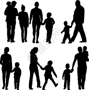 白色背景上的黑色剪影家庭 矢量插图男性行动男生女性草地夫妻幸福喜悦母亲父母图片