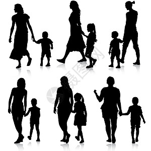 白色背景上的黑色剪影家庭 矢量插图女孩自由男性女儿父母喜悦女士儿子幸福舞蹈图片