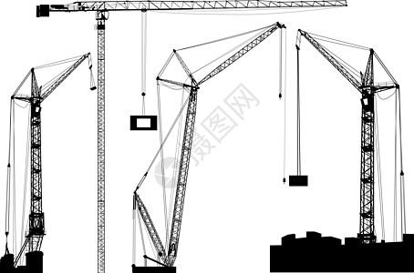 一套黑色起重机隔离在白色背景上 它制作图案矢量工具建筑机械生长金属采摘吊装项目技术插图图片