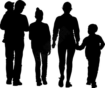白色背景上的黑色剪影家庭 矢量插图女性儿子父母女士男生男性幸福喜悦母亲女孩图片