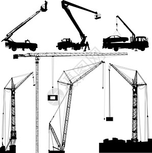 一套黑色起重机隔离在白色背景上 它制作图案矢量吊装绞盘采摘工作电缆建筑建筑学机器工程电梯图片