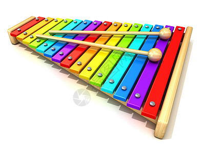 带彩虹彩色钥匙和两根木鼓棍的 Xylophone喜悦键盘玩具木琴教育学习旋律学校笔记音乐图片