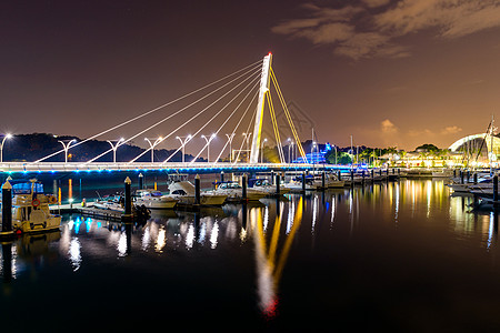 Keppel Bay桥 晚上 新加坡高清图片