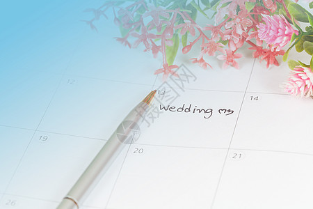 带笔的日历中的提醒结婚日已婚订婚婚礼庆典念日背景图片