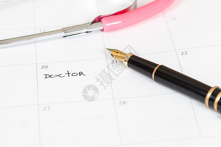 在日历中提醒 医生约会口服别针访问治疗会议议程医疗日程蓝色笔记图片