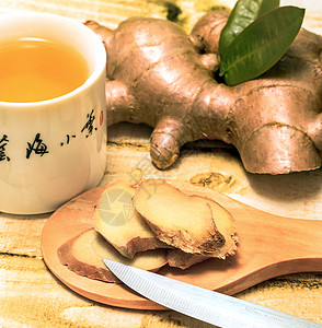 新鲜的姜茶代表香料刷新和饮料图片