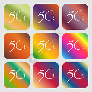 5G 标志图标 移动通信技术符号 九个带有明亮渐变的按钮 设计精美 韦克托质量标准互联网邮票技术电话令牌插图数据标签图片