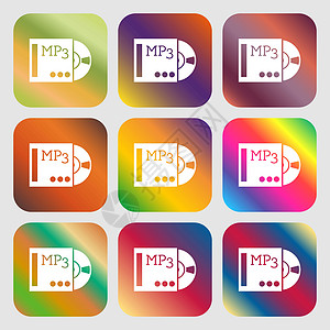 mp3 播放器图标标志 九个带有明亮渐变的按钮 设计精美 向量图片