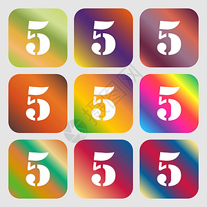 5个图标符号 9个按钮 有亮度梯度 用于美丽的设计 矢量数字邮票质量标签徽章插图成就图片