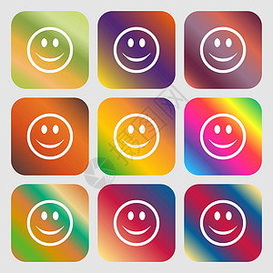 微笑快乐的脸图标 九个带有明亮渐变的按钮 设计精美 韦克托图片