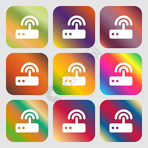 Wi fi 路由器图标 九个带有明亮渐变的按钮 设计精美 韦克托图片