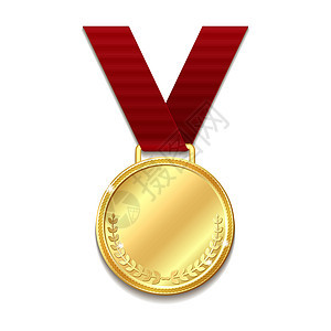 红丝带上的矢量金牌奖章锦标赛桂冠插图竞赛优胜者徽章成就挑战胜利图片