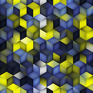 矢量无缝多色蓝色黄色渐变立方体形状菱形网格几何图案图片