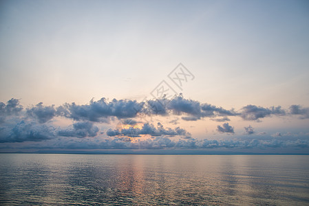 海面上美丽的日落的景象蓝色地平线海洋反射阳光红色太阳海岸日出海滩图片