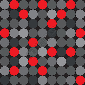 灰色背景上带有大红灰色和黑色波尔卡圆点的平铺矢量图案图片