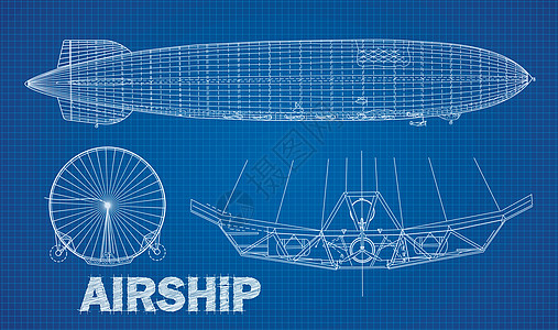 蓝图风格的飞艇插图几何学蓝色绘画草图空气网格工程计算机曲柄设计图片