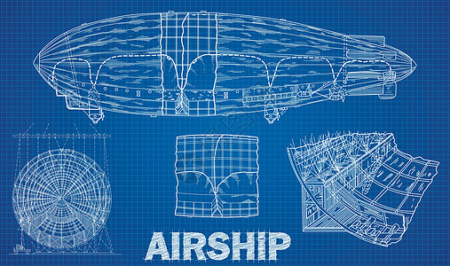 蓝图风格的飞艇插图工程运输设计木板曲柄网格数字几何学计算机建造图片