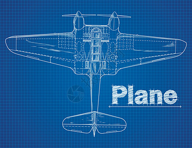 蓝印风格的平面图示草图工具飞机空气插图运输轰炸机网格几何学工程设计图片