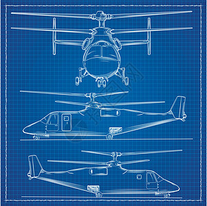 直升机图示 蓝印风格背景图片