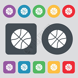 篮球图标符号 一组有12色按钮 平面设计 矢量篮子娱乐竞赛分数学校收藏运动艺术团队橙子图片