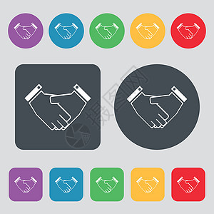 握握手图标符号 由 12 个彩色按钮组成 平坦设计 矢量图片