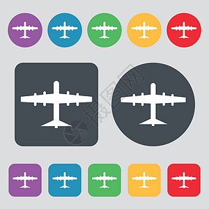 平面图标符号 一组有12色按钮 平面设计 矢量航班邮政网络喷射航空公司运输乘客航空电子邮件飞机图片