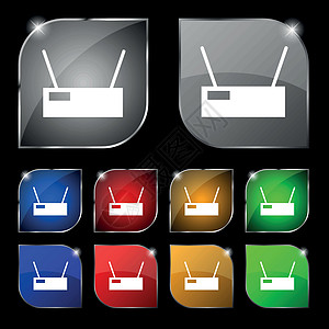 Wi-Fi 图标标志 套与强光的十个五颜六色的按钮 矢量符号 套与强光的十个五颜六色的按钮 韦克托图片