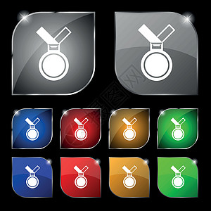 奖牌图标标志 套与强光的十个五颜六色的按钮 矢量符号 套与强光的十个五颜六色的按钮 向量图片