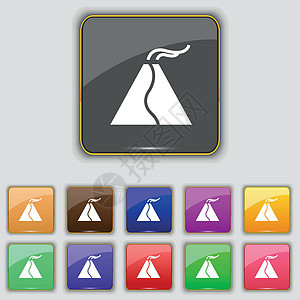 活跃的喷发火山图标标志 为您的站点设置十一个彩色按钮 韦克托图片
