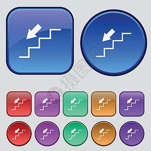 下降图标标志 一套十二个复古按钮为您的设计 韦克托图片