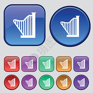 Harp 图标符号 一组12个旧按钮用于设计 矢量图片