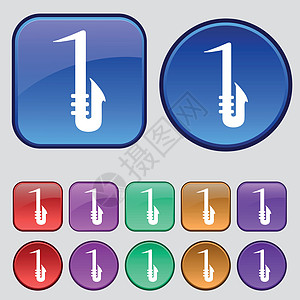 Saxophone 图标符号 一组12个旧按钮用于设计 矢量图片