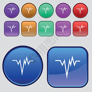 脉冲图标标志 一套十二个复古按钮为您的设计 韦克托生活屏幕曲线专家测试插图用户心脏病学海浪邮政图片