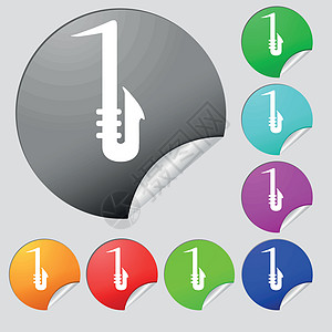 萨克斯管图标标志 一套八个多色圆形按钮贴纸 韦克托图片
