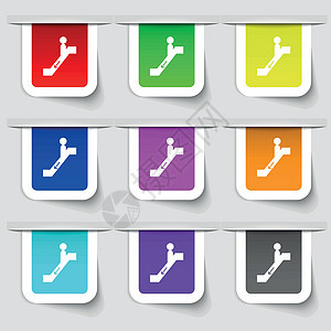 自动扶梯向下图标标志 为您的设计设置多彩多姿的现代标签 韦克托图片