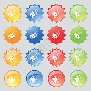 火焰陨石图标标志 大套 16 多彩现代按钮为您的设计 韦克托图片
