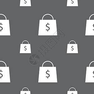 购物袋图标标志 灰色背景上的无缝模式 韦克托生态塑料购物购物中心店铺阴影展示白色插图商品图片