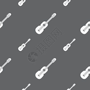 原声吉他图标标志 灰色背景上的无缝模式 韦克托声学弹奏艺术插图乐器爵士乐歌曲节日剪影按钮图片