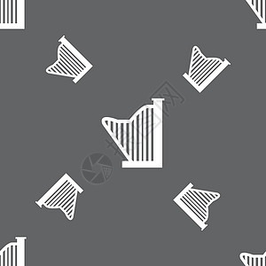 竖琴图标标志 灰色背景上的无缝模式 韦克托细绳插图卡通片字形奏鸣曲音乐会乐器夹子教育艺术图片