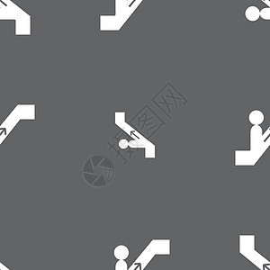 自动扶梯图标标志 灰色背景上的无缝模式 韦克托人行道交通楼梯导航按钮移动乘客用户民众标识图片