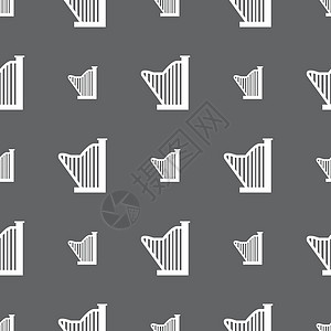 竖琴图标标志 灰色背景上的无缝模式 韦克托插图艺术细绳字形音乐会乐队教育卡通片奏鸣曲绘画图片